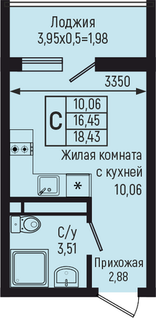 Планировка Студия 18,43 м²