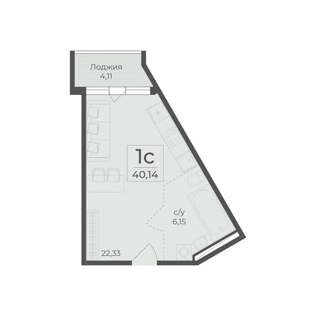 Планировка 1-комн 40,14 м²