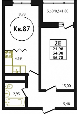 Планировка 2-комн 36,78 м²