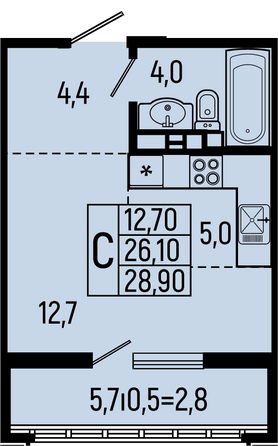 Планировка Студия 28,9 м²