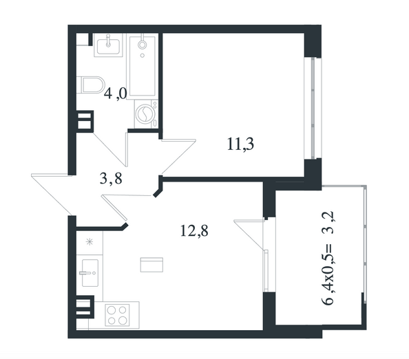 Планировка 1-комн 35,1 м²