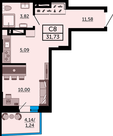 Планировка Студия 31,41 - 31,56 м²