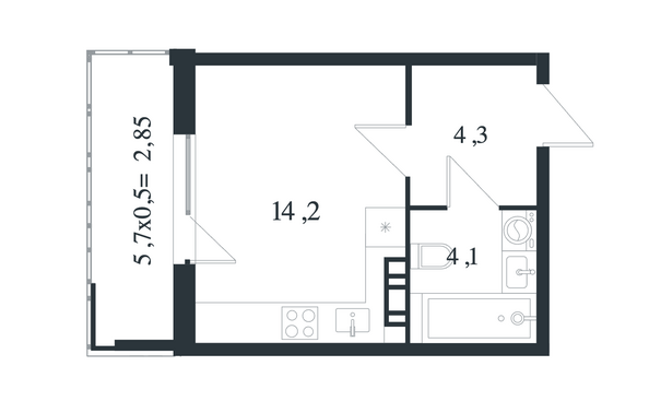 Планировка Студия 25,45, 25,65 м²