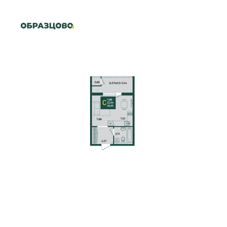 Планировка Студия 26,93 м²