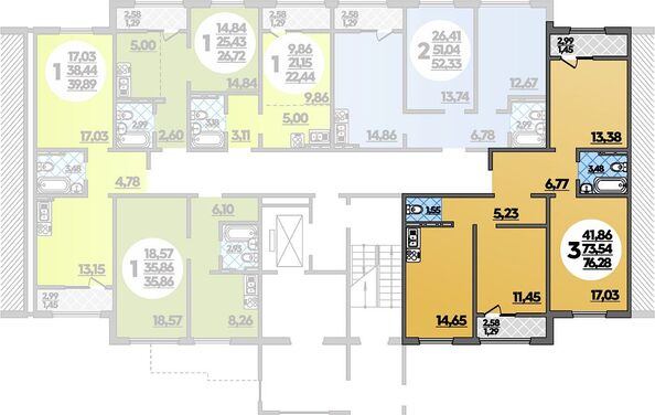 Планировка 3-комн 76,32 м²