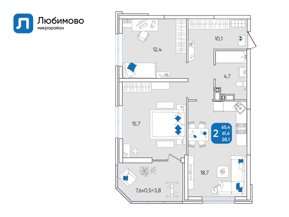 Планировка 2-комн 65,4 м²