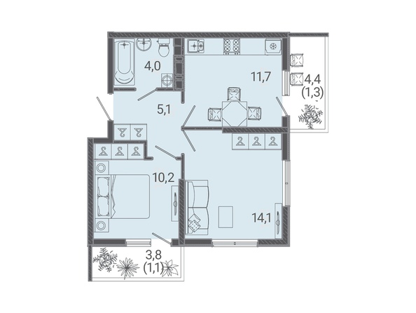 Планировка 2-комн 47,5 м²