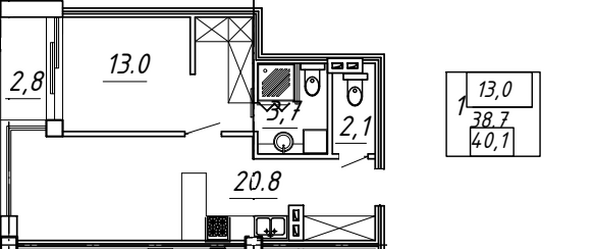 Планировка 1-комн 40,1 м²