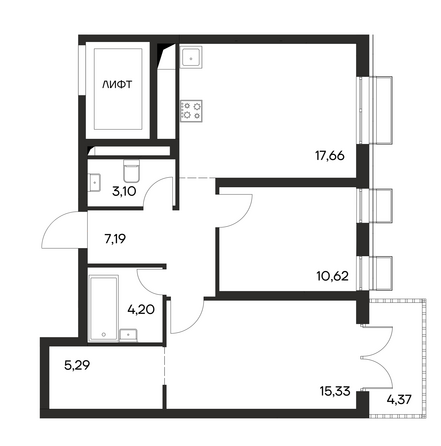 Планировка 2-комн 67,76 м²