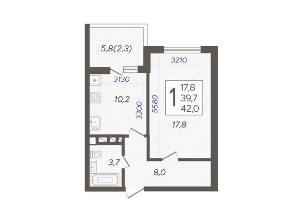 Планировка 1-комн 42 м²