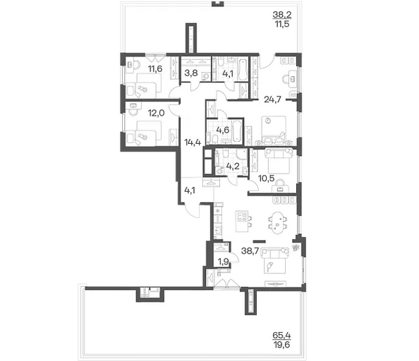 Планировка 4-комн 165,7 м²
