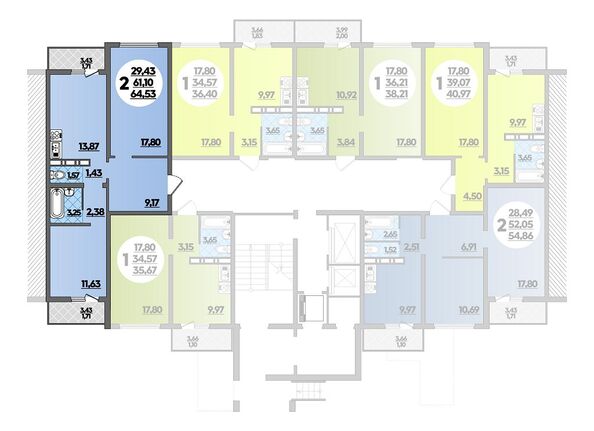 Планировка 2-комн 64,53 м²