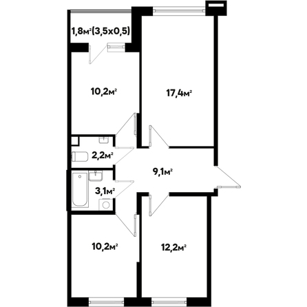 Планировка 3-комн 66,2 м²