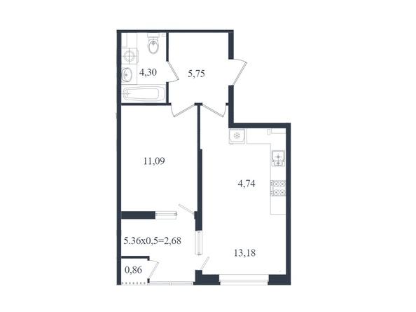 Планировка 2-комн 42,13 - 42,6 м²