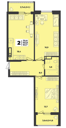 Планировка 2-комн 63,7 м²