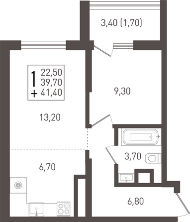 Планировка 1-комн 41,4 м²