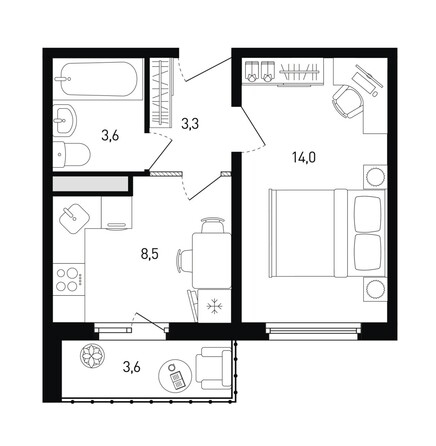 Планировка 1-комн 31,2, 31,4 м²