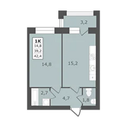 Планировка 1-комн 42,4 м²