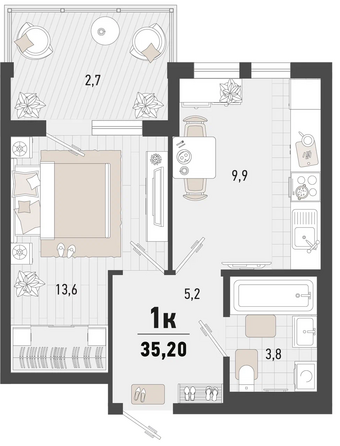 Планировка 1-комн 35,2 м²