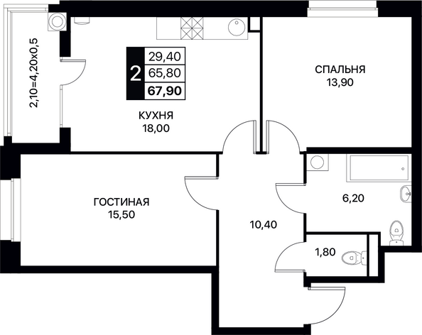 Планировка 2-комн 67,9 м²