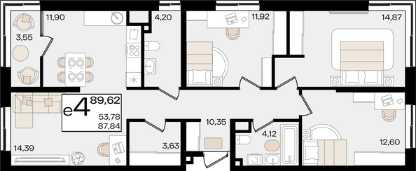 Планировка 4-комн 89,62 м²