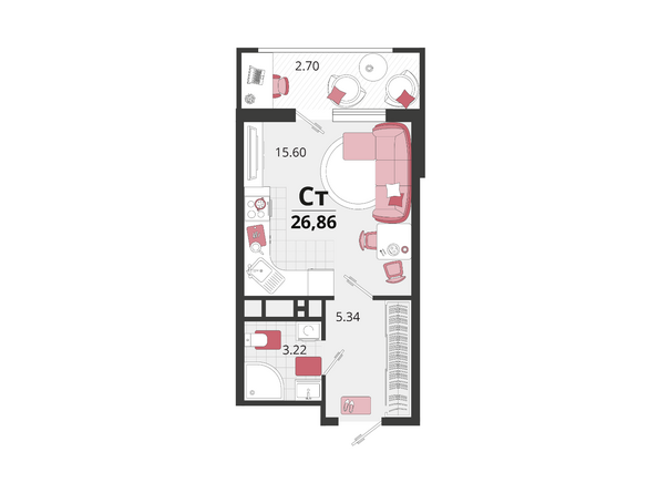 Планировка Студия 28,86 м²