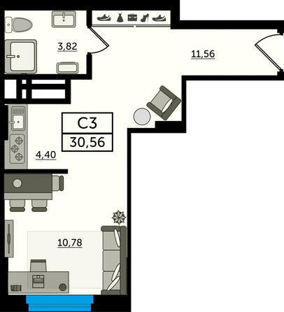 Планировка Студия 30,56 м²