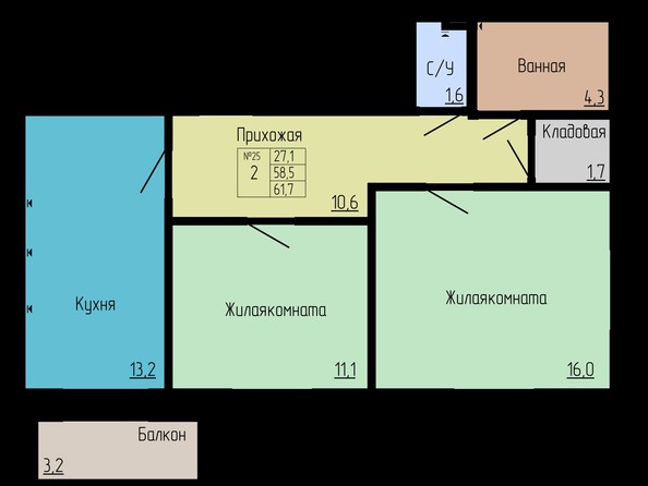 Планировка 2-комн 61,7 м²