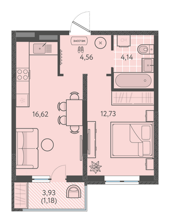 Планировка 1-комн 39 - 40 м²