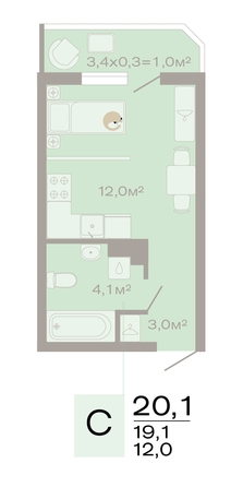 Планировка Студия 20,1 м²