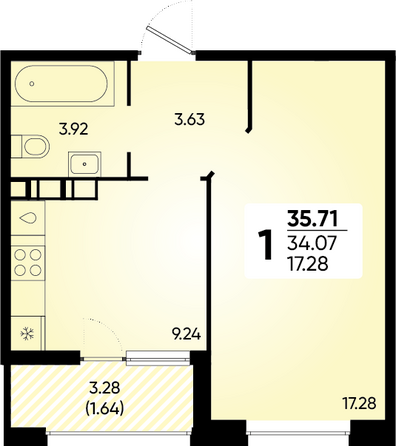 Планировка 1-комн 35,71 м²