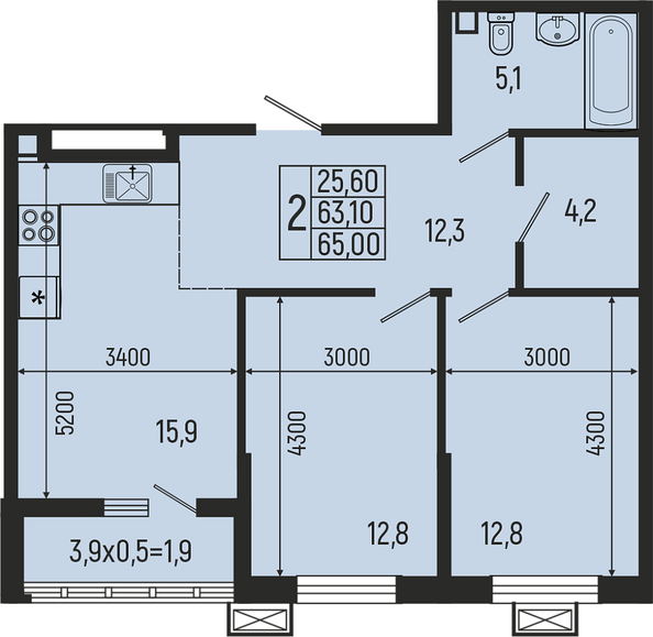 Планировка 2-комн 64,3, 65 м²
