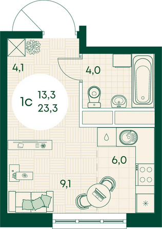 Планировка Студия 23,3 м²