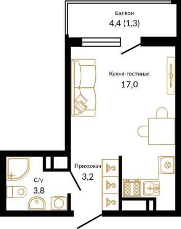 Планировка Студия 25,65 м²