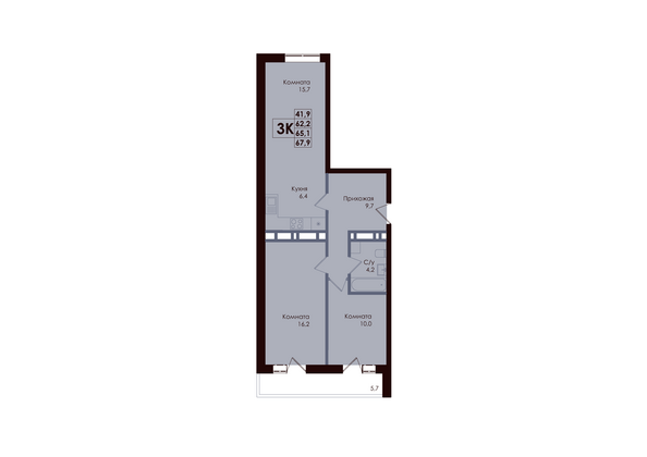 Планировка 3-комн 65,1 м²