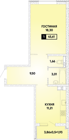 Планировка 1-комн 45,61 м²