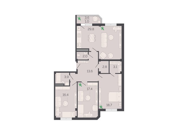 Планировка 3-комн 108,9 м²