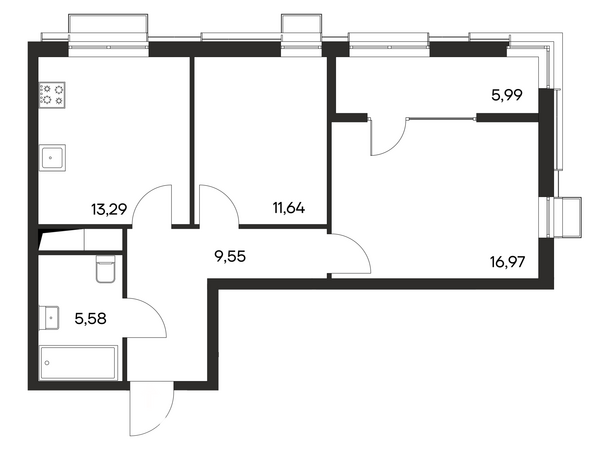 Планировка 2-комн 63,02 м²