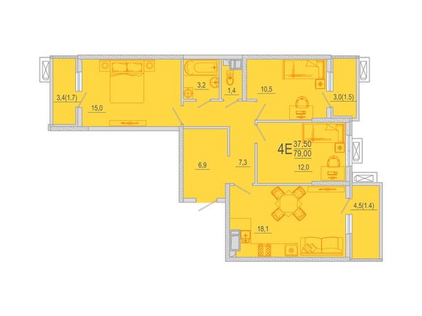 Планировка 3-комн 79,78 м²