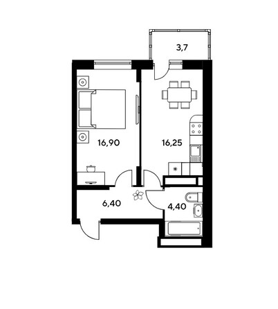 Планировка Студия 33,3 м²