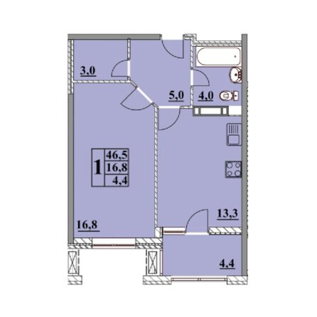 Планировка 1-комн 46,5 м²