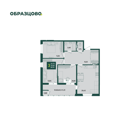 Планировка 3-комн 82,1 м²