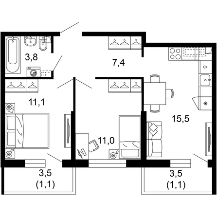 Планировка 2-комн 50,3, 51 м²