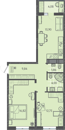 Планировка 2-комн 63,21 м²