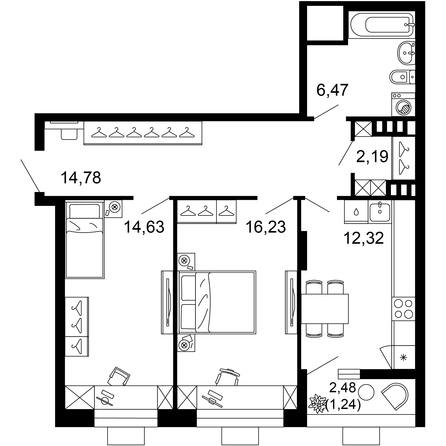 Планировка 2-комн 67,86 м²