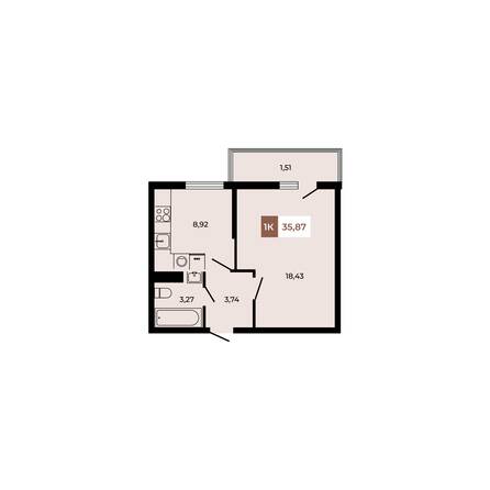 Планировка 1-комн 35,87 м²