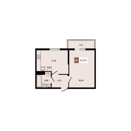 Планировка 1-комн 42,79 м²