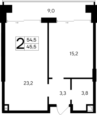 Планировка Апартамент 54,1 - 55,4 м²