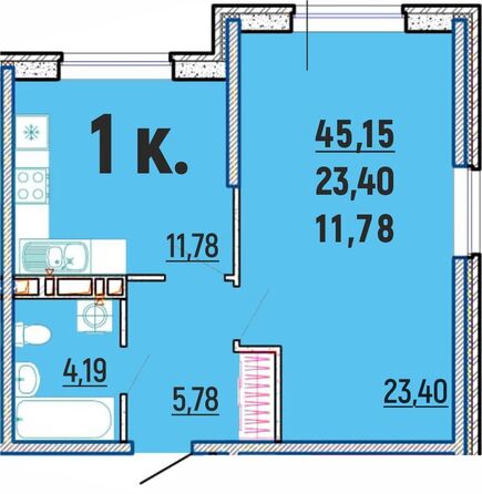 Планировка 1-комн 45,15 м²