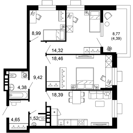 Планировка 3-комн 84,52 м²